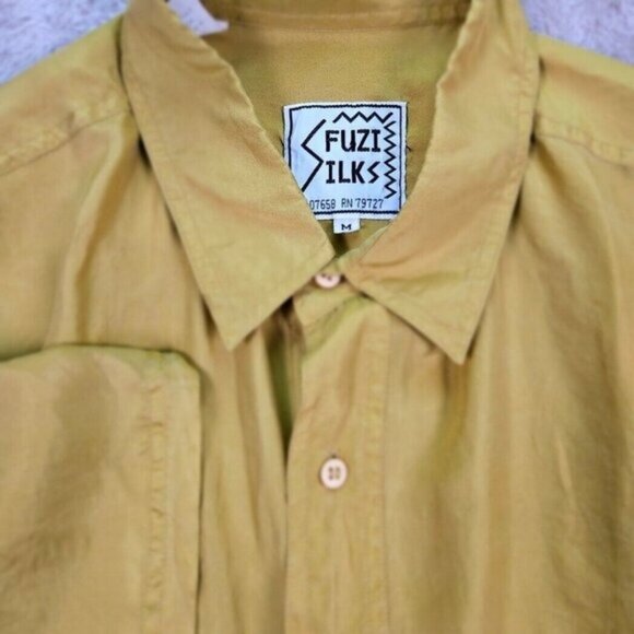 Vintage Fuzi Silks 100% Silk Shirt Italian Style Yellow Button-Down Men's Size M - Picture 1 of 15